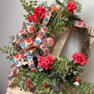 Floral Wreath with Colorful Ribbon